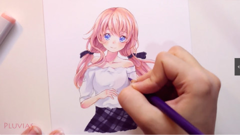 【绘画过程】二次元女孩马克笔上色过程
